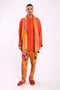 Shawl in striped jacquard cotton blend with tassels